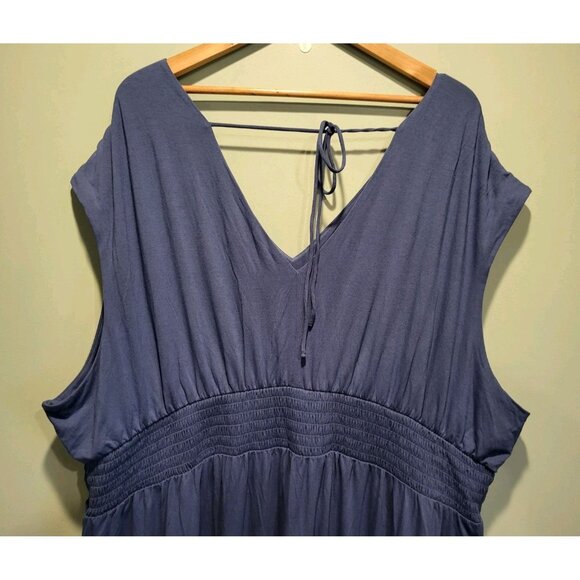 Old Navy Blue Stretchy Sleeveless V Neck Smocked Waist Wide Leg Jumpsuit 4X - Picture 7 of 9